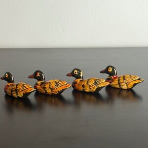 Vintage Miniature Wooden Duck Decoys Set of 4 Hand Painted Folk Art Figurines